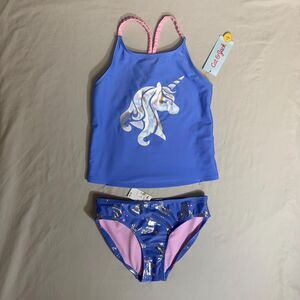 NWT Cat & Jack Swimsuit Girls L 10-12 2 Piece Unicorn Tankini Blue Bathing suit
